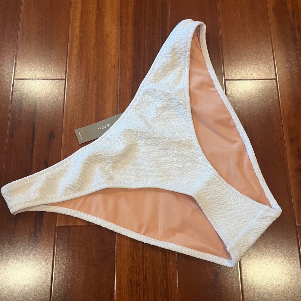 J.Crew White Bikini Bottom Swim Textured Seersucker‎ Solid BC050 New Size XL